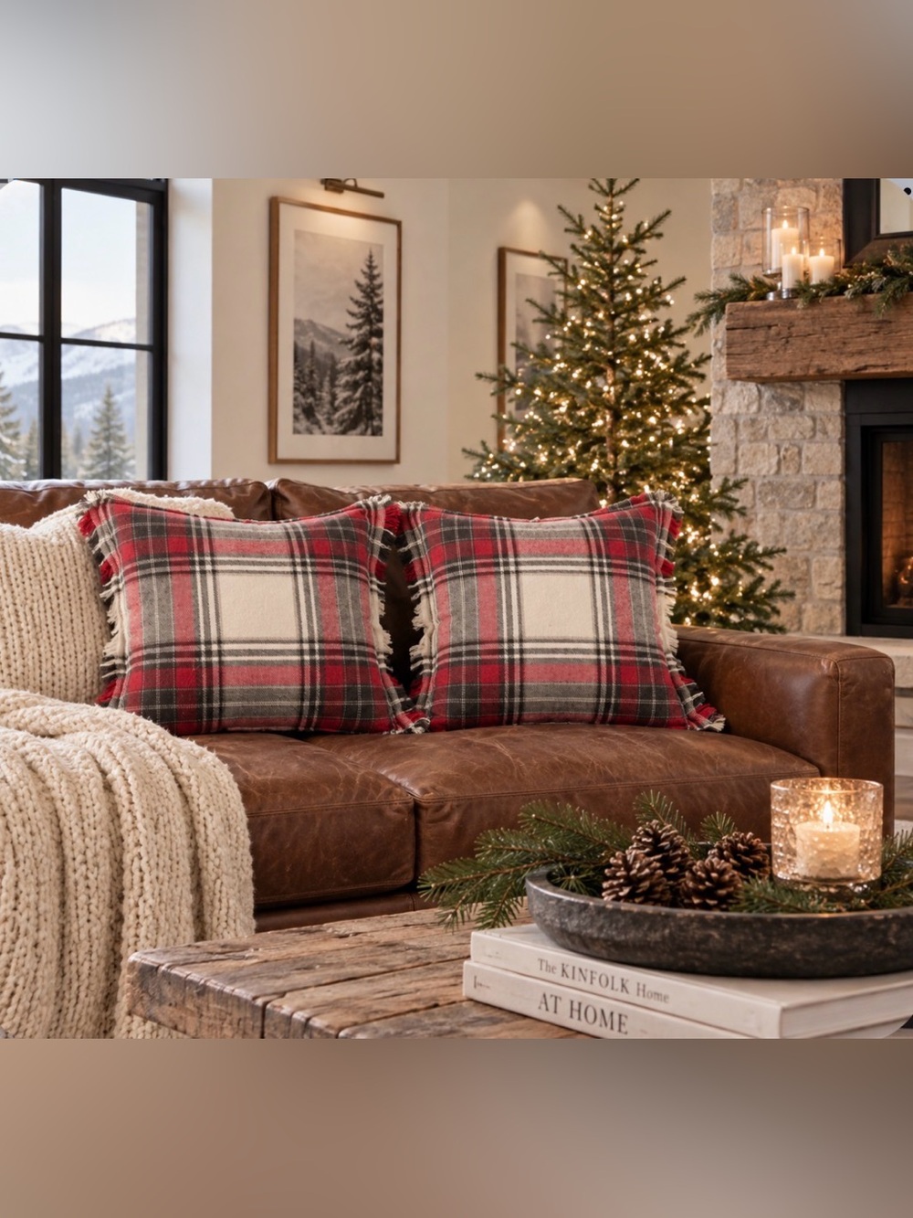 POTTERY BARN Hamilton Plaid Fringe 20"x20" Pillow Covers (One Set of 2)